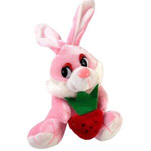 CE Bunny Rabbit w/ Strawberry 9" Seated Stuffed Plush Pink White Easter Spring